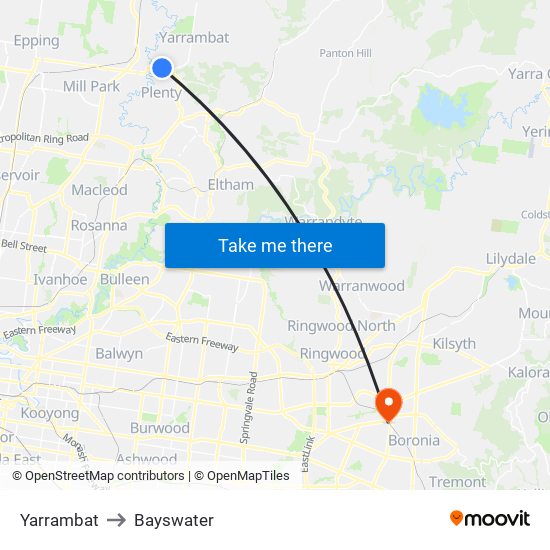 Yarrambat to Bayswater map