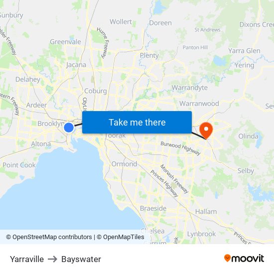 Yarraville to Bayswater map