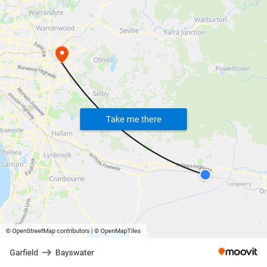 Garfield to Bayswater map