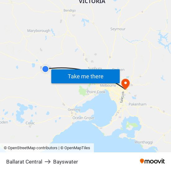 Ballarat Central to Bayswater map