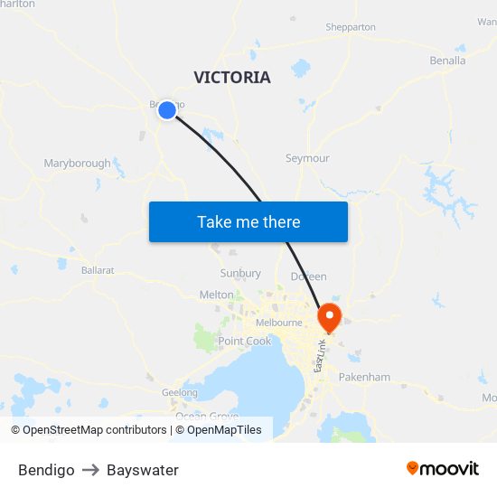 Bendigo to Bayswater map