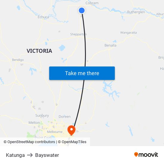 Katunga to Bayswater map