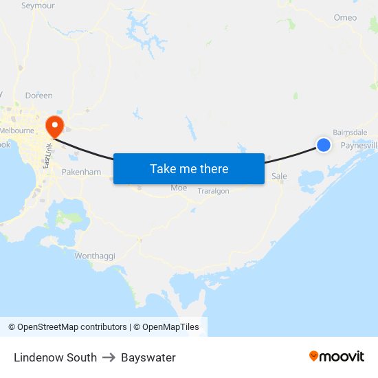 Lindenow South to Bayswater map