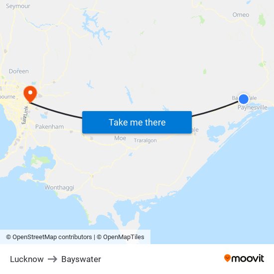 Lucknow to Bayswater map