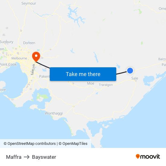 Maffra to Bayswater map