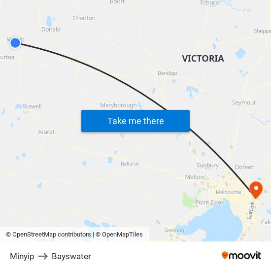 Minyip to Bayswater map