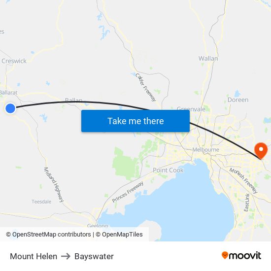 Mount Helen to Bayswater map