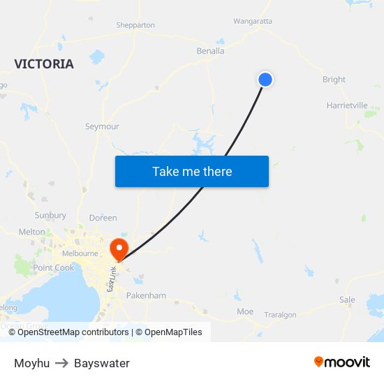 Moyhu to Bayswater map