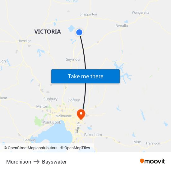 Murchison to Bayswater map