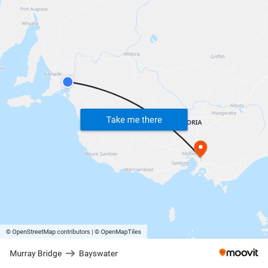 Murray Bridge to Bayswater map