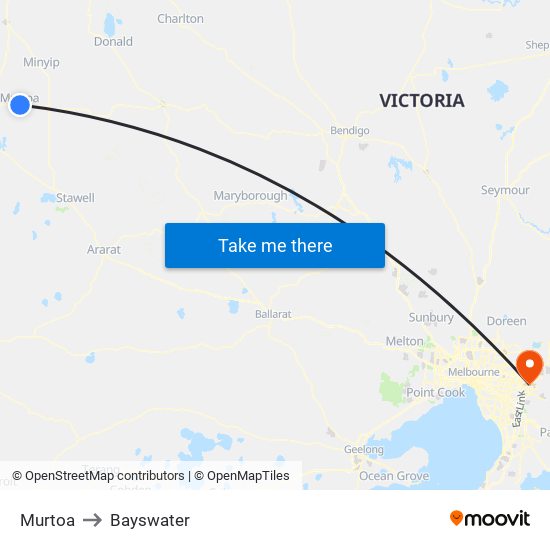 Murtoa to Bayswater map