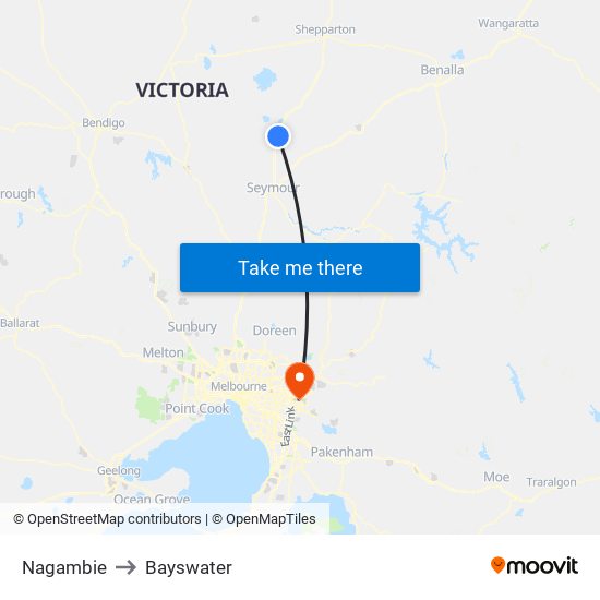 Nagambie to Bayswater map