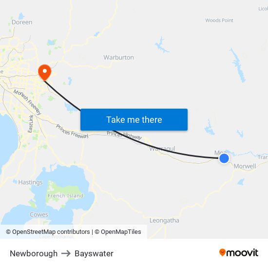 Newborough to Bayswater map