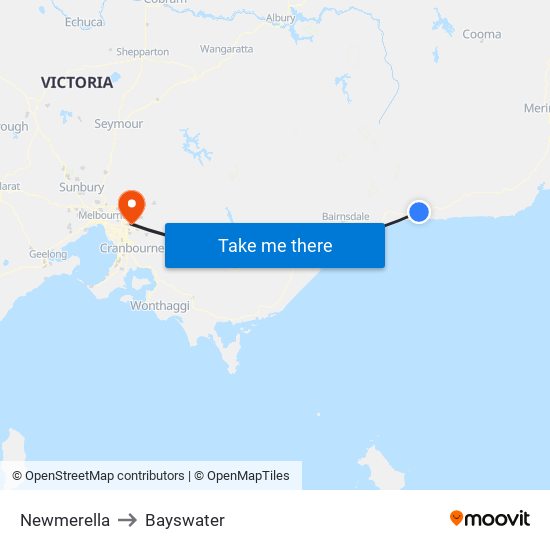 Newmerella to Bayswater map