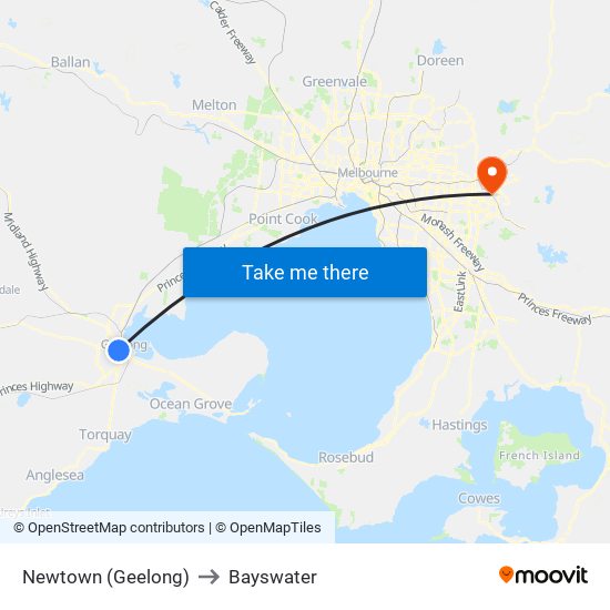 Newtown (Geelong) to Bayswater map