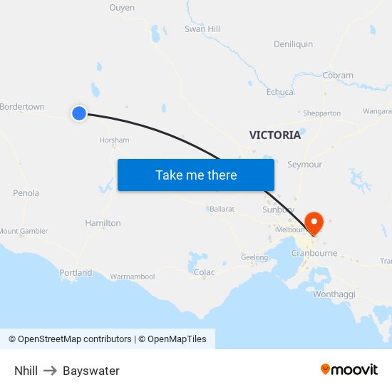 Nhill to Bayswater map