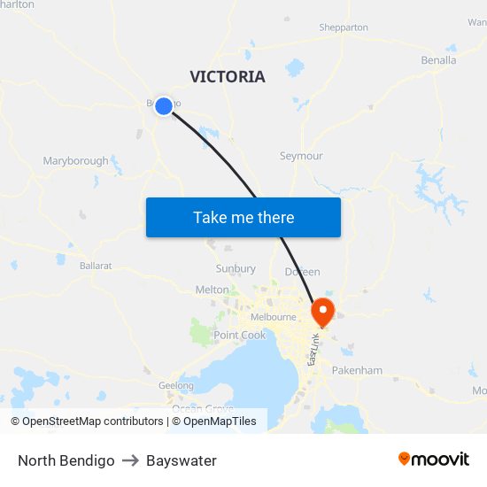 North Bendigo to Bayswater map