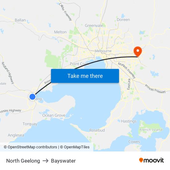 North Geelong to Bayswater map