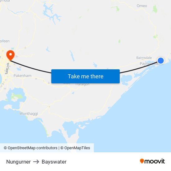 Nungurner to Bayswater map