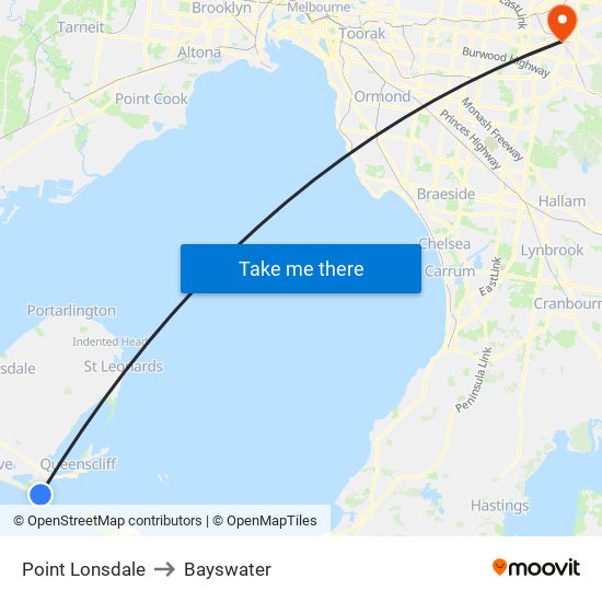 Point Lonsdale to Bayswater map