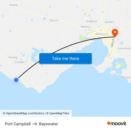 Port Campbell to Bayswater map