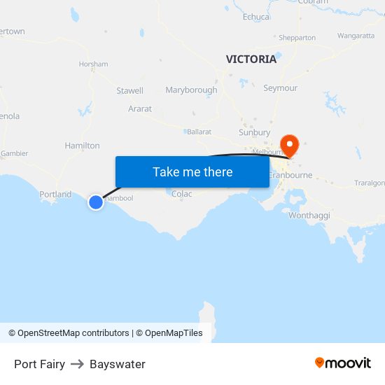 Port Fairy to Bayswater map