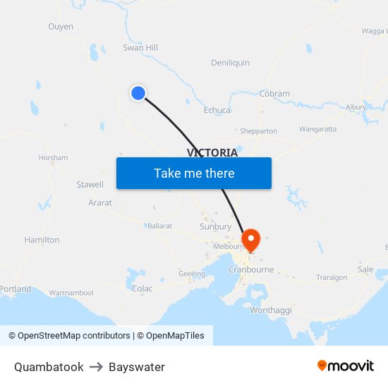 Quambatook to Bayswater map