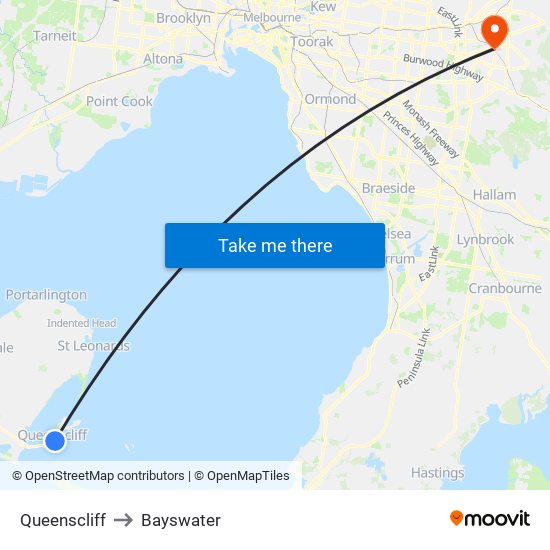 Queenscliff to Bayswater map