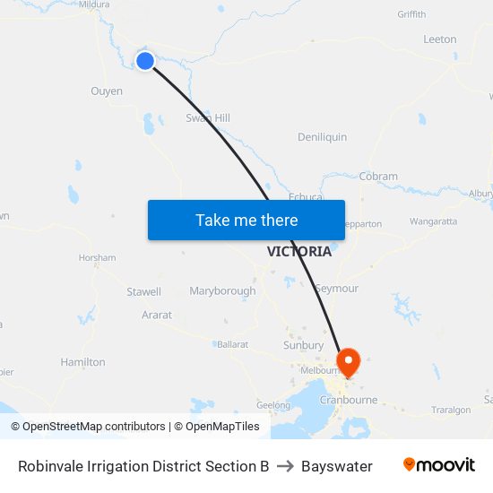 Robinvale Irrigation District Section B to Bayswater map