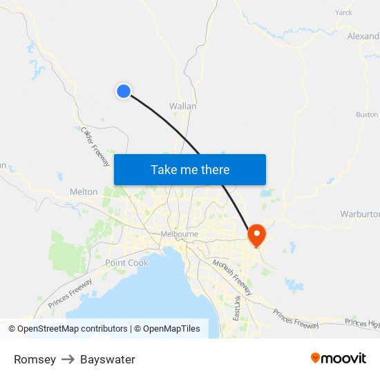 Romsey to Bayswater map