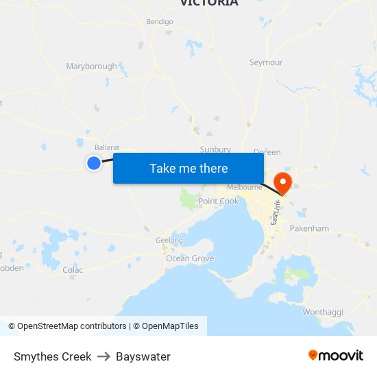 Smythes Creek to Bayswater map