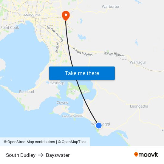 South Dudley to Bayswater map