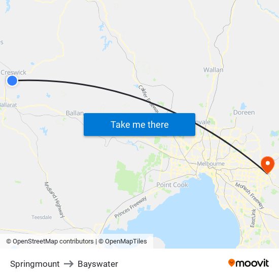 Springmount to Bayswater map