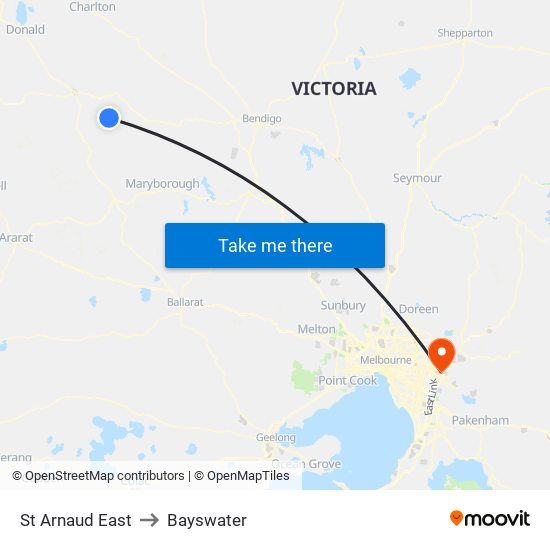 St Arnaud East to Bayswater map