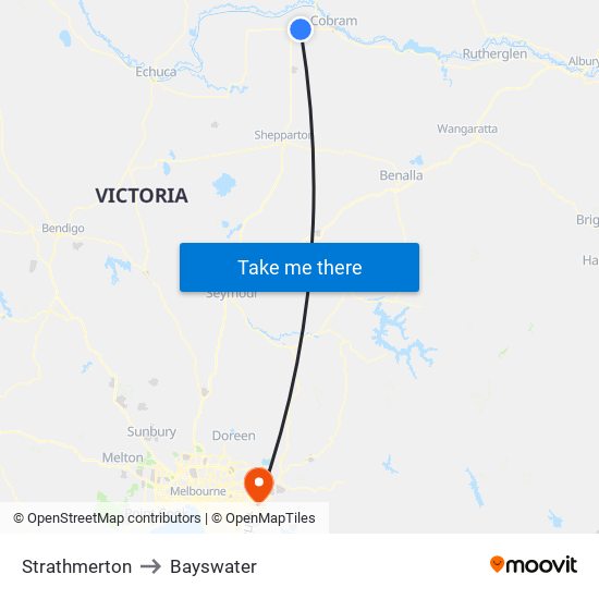 Strathmerton to Bayswater map