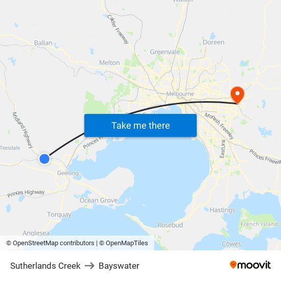 Sutherlands Creek to Bayswater map