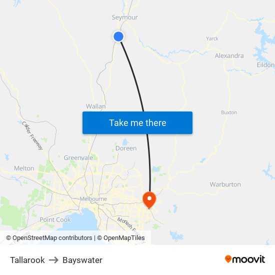 Tallarook to Bayswater map