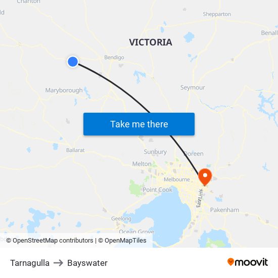 Tarnagulla to Bayswater map