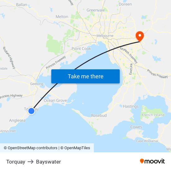 Torquay to Bayswater map