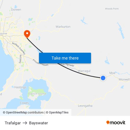 Trafalgar to Bayswater map