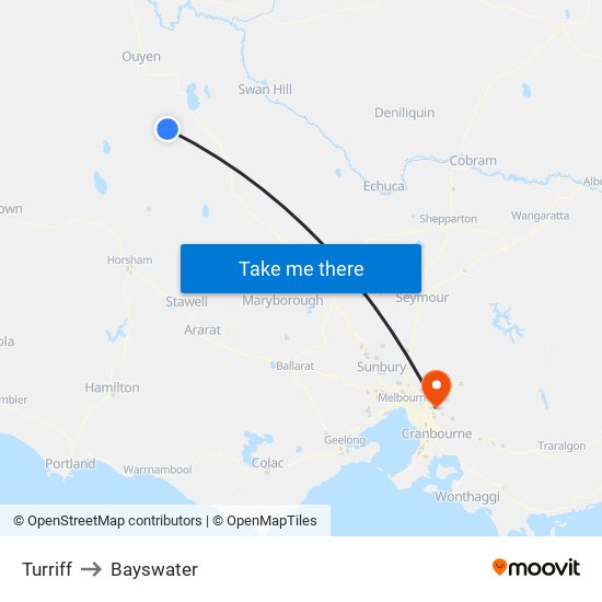 Turriff to Bayswater map