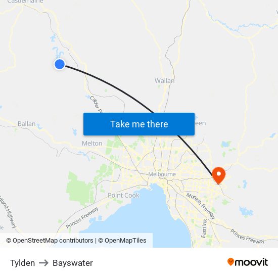 Tylden to Bayswater map