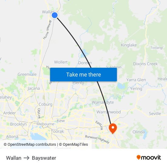 Wallan to Bayswater map