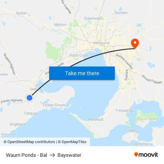 Waurn Ponds - Bal to Bayswater map