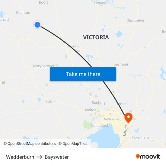 Wedderburn to Bayswater map