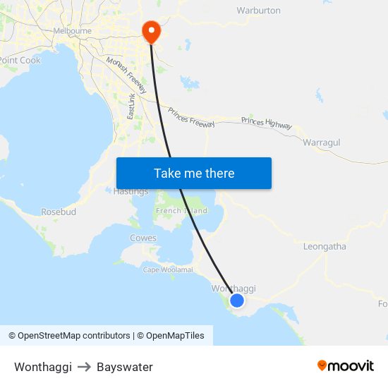 Wonthaggi to Bayswater map