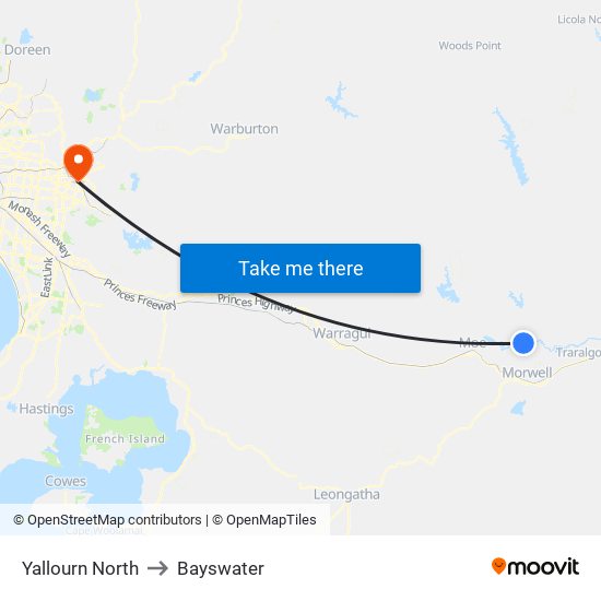 Yallourn North to Bayswater map