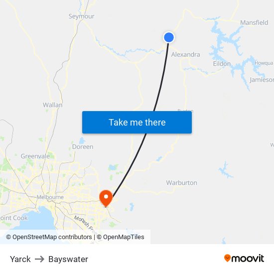 Yarck to Bayswater map