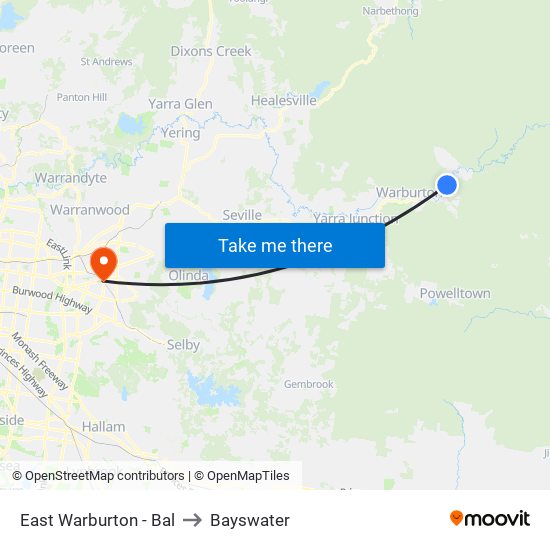 East Warburton - Bal to Bayswater map