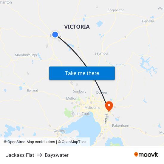 Jackass Flat to Bayswater map